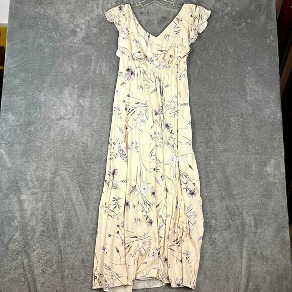 H&M Maxi Dress Women's XS White Floral Flounce Coquette Fairycore Whimsical - Picture 3 of 8
